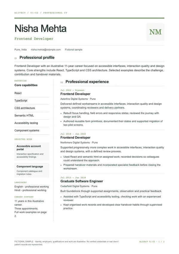 Frontend Developer document first page