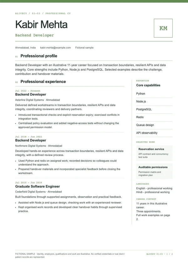 Backend Developer document first page
