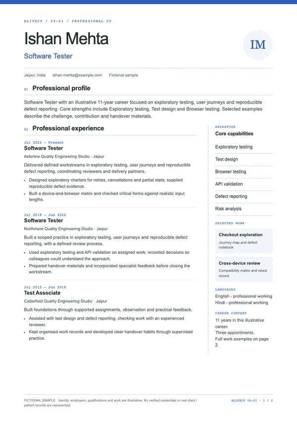 Software Tester document first page