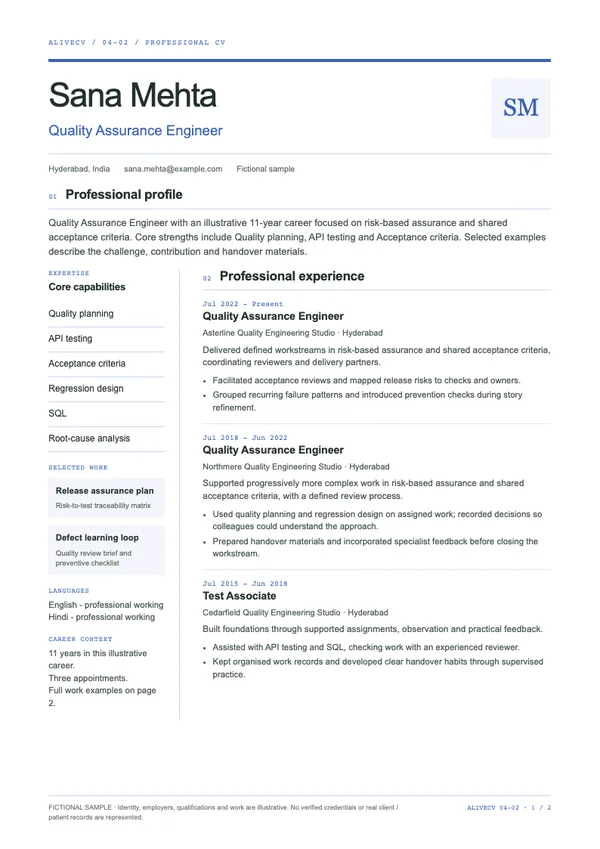 Quality Assurance Engineer document first page