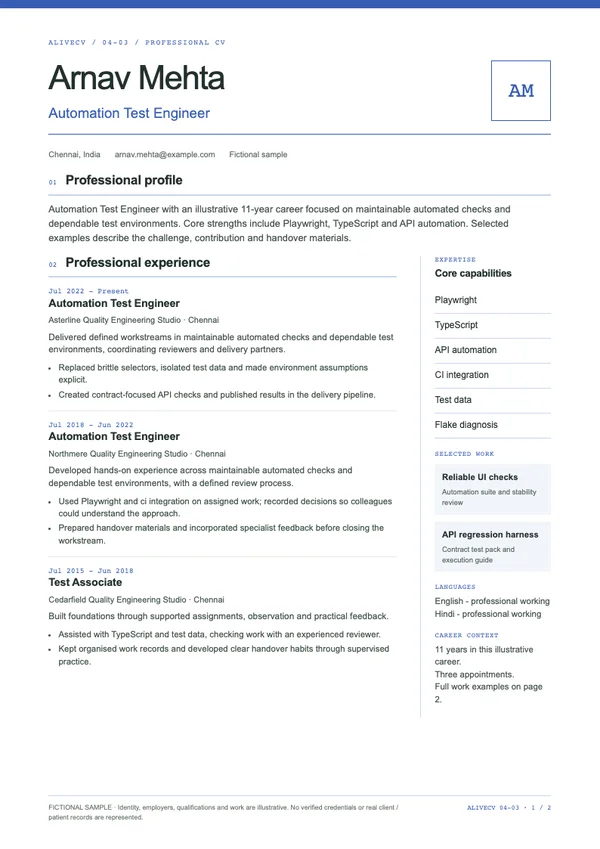 Automation Test Engineer document first page