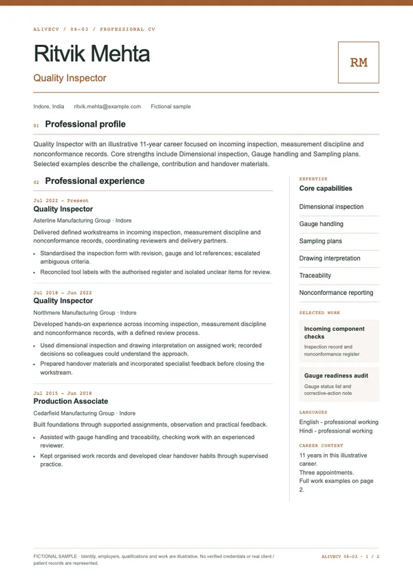 Quality Inspector document first page