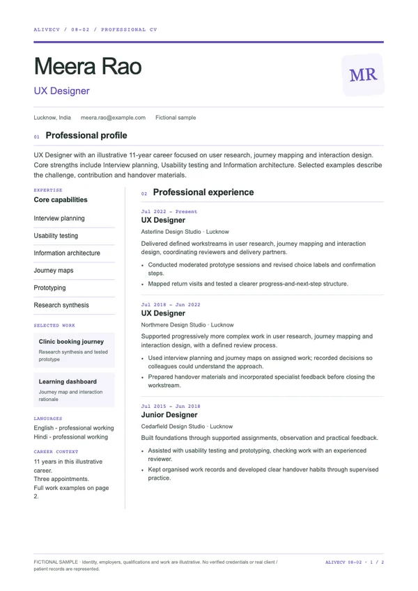 UX Designer document first page