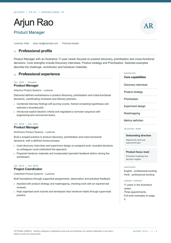 Product Manager document first page
