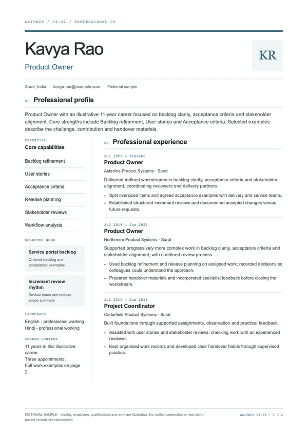 Product Owner document first page