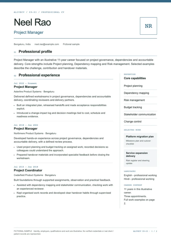 Project Manager document first page