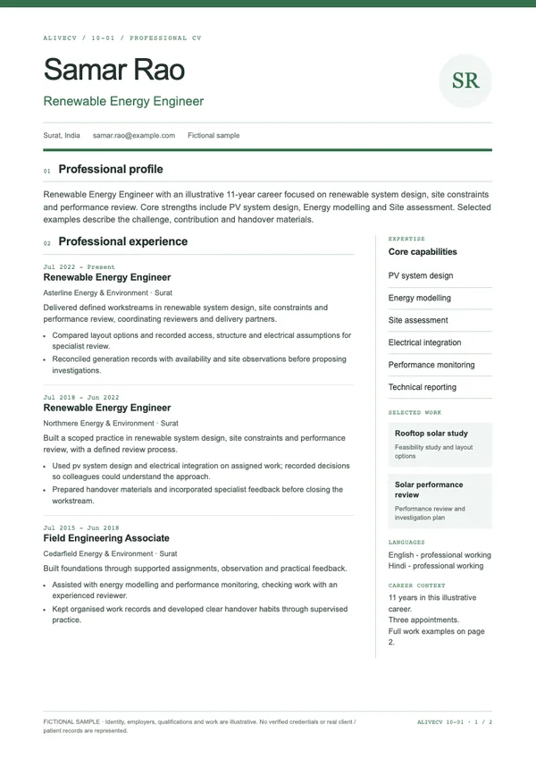Renewable Energy Engineer document first page