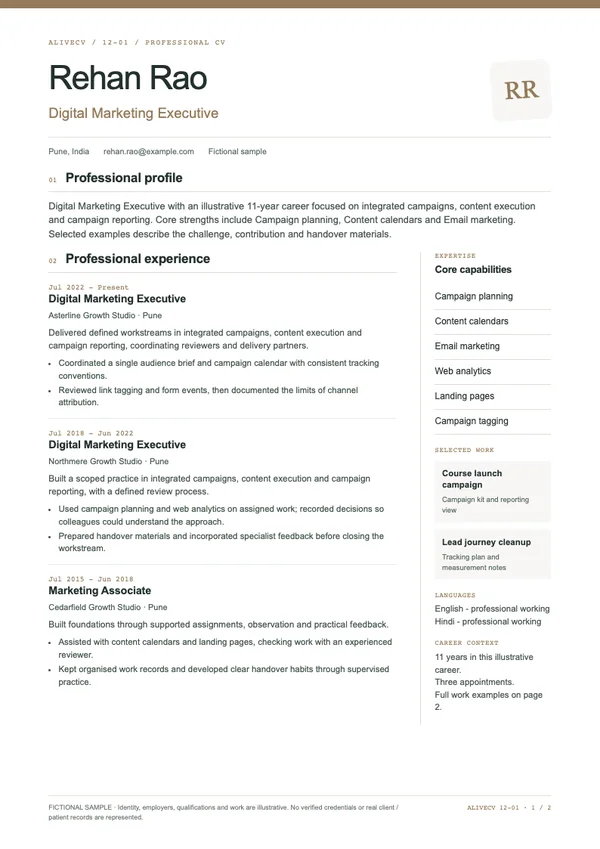 Digital Marketing Executive document first page