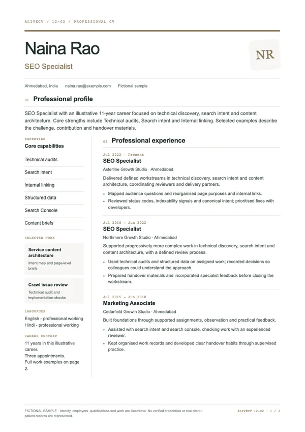 SEO Specialist document first page