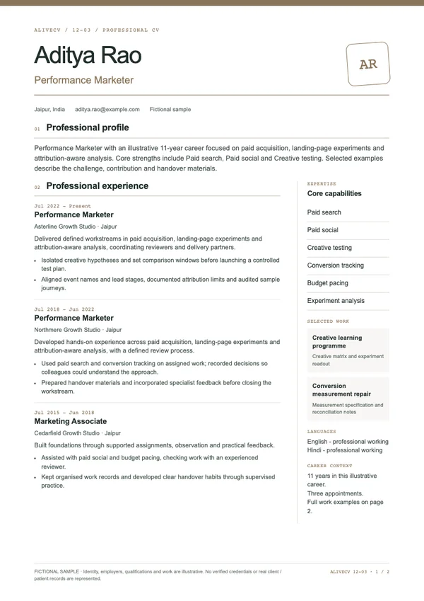 Performance Marketer document first page