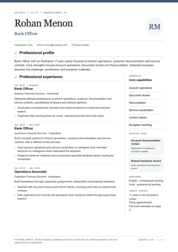 Bank Officer document first page