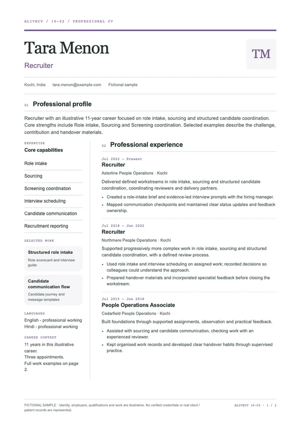 Recruiter document first page
