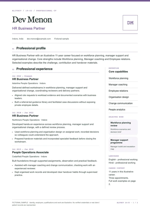 HR Business Partner document first page