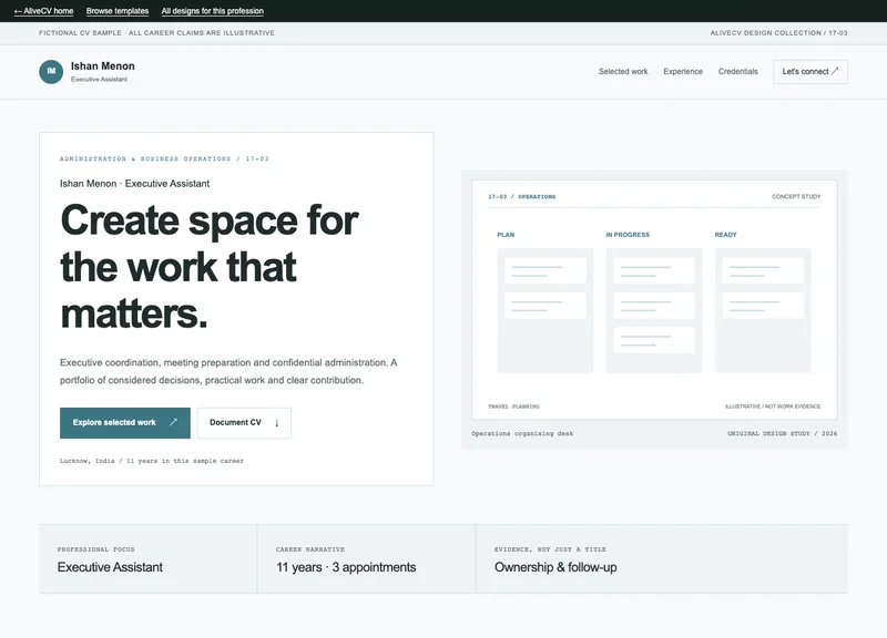 Executive Assistant web portfolio