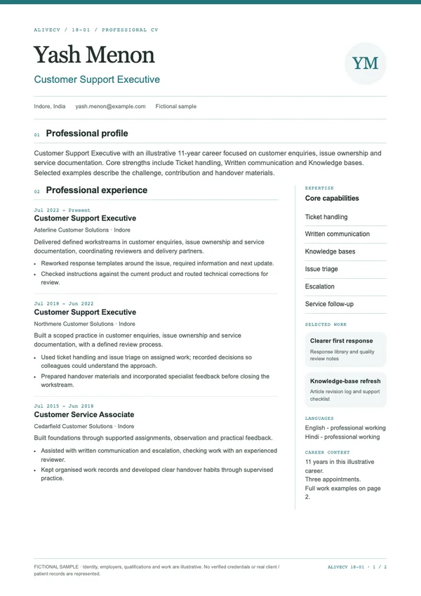 Customer Support Executive document first page
