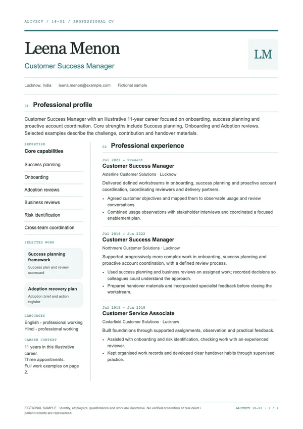 Customer Success Manager document first page