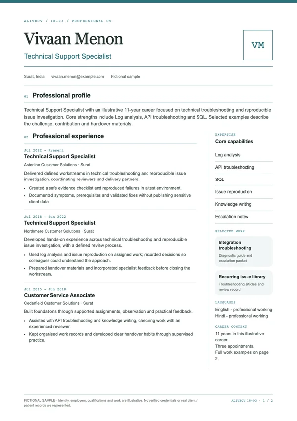 Technical Support Specialist document first page