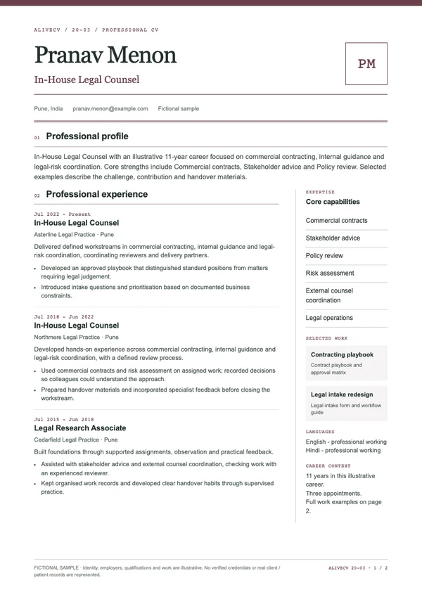 In-House Legal Counsel document first page