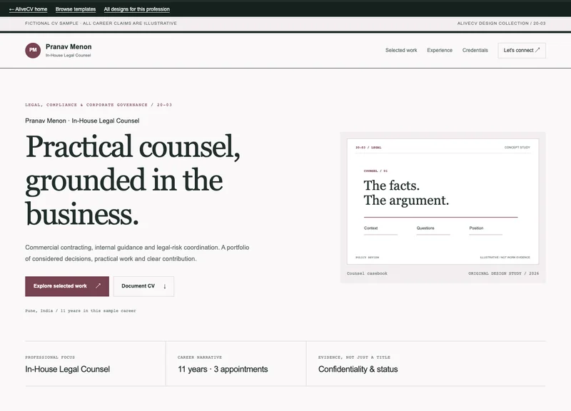 In-House Legal Counsel web portfolio