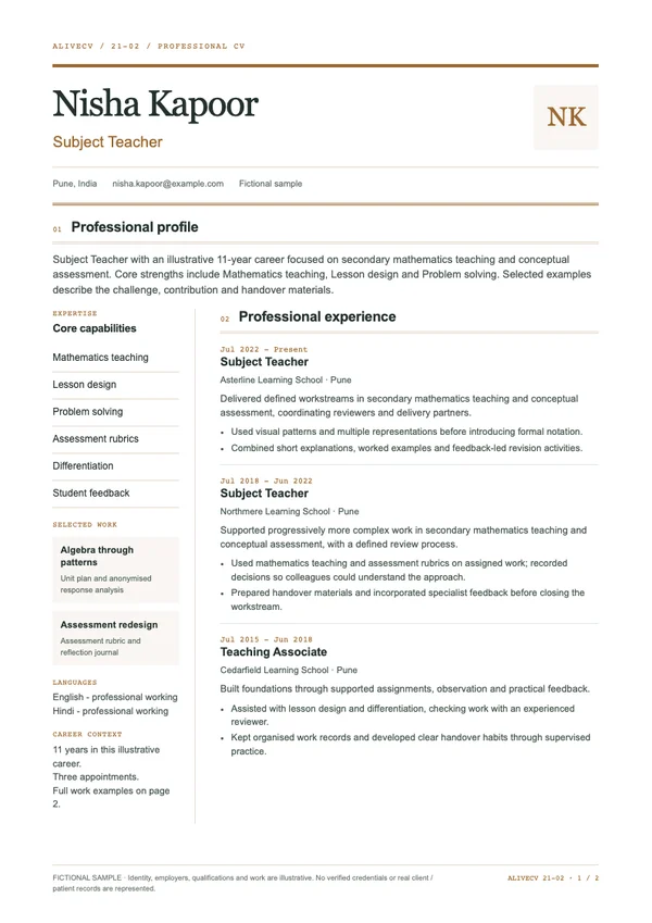 Subject Teacher document first page