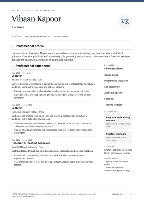 Lecturer document first page