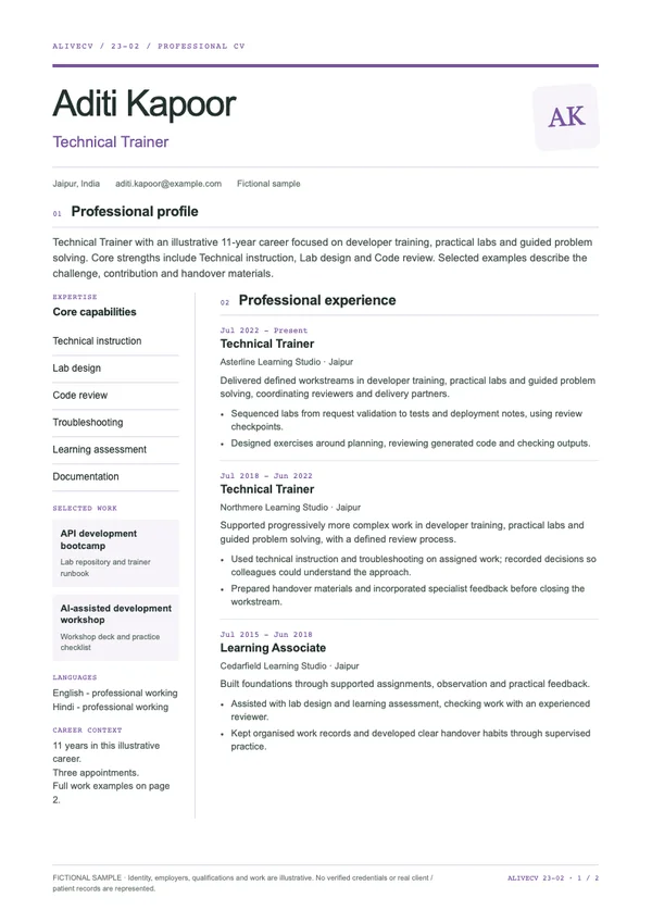 Technical Trainer document first page