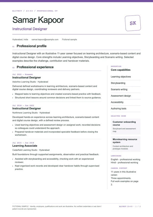 Instructional Designer document first page