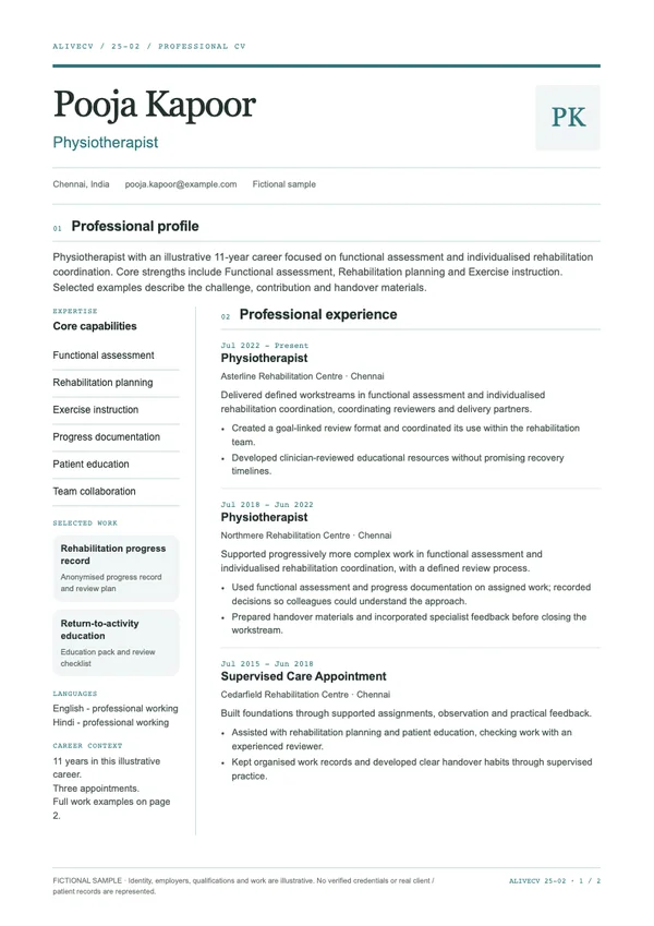 Physiotherapist document first page