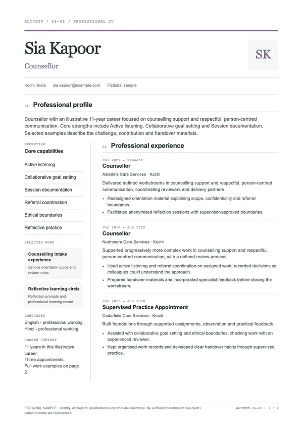 Counsellor document first page