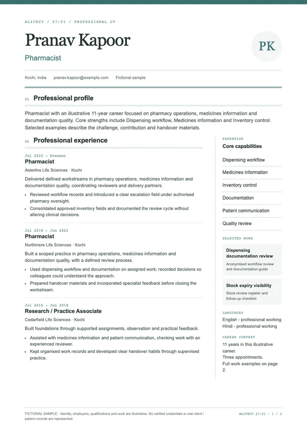 Pharmacist document first page