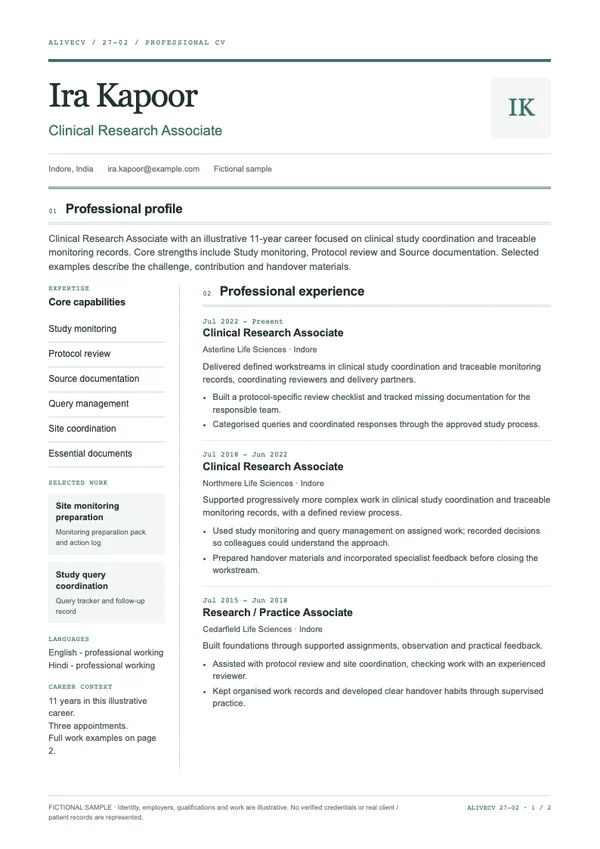 Clinical Research Associate document first page