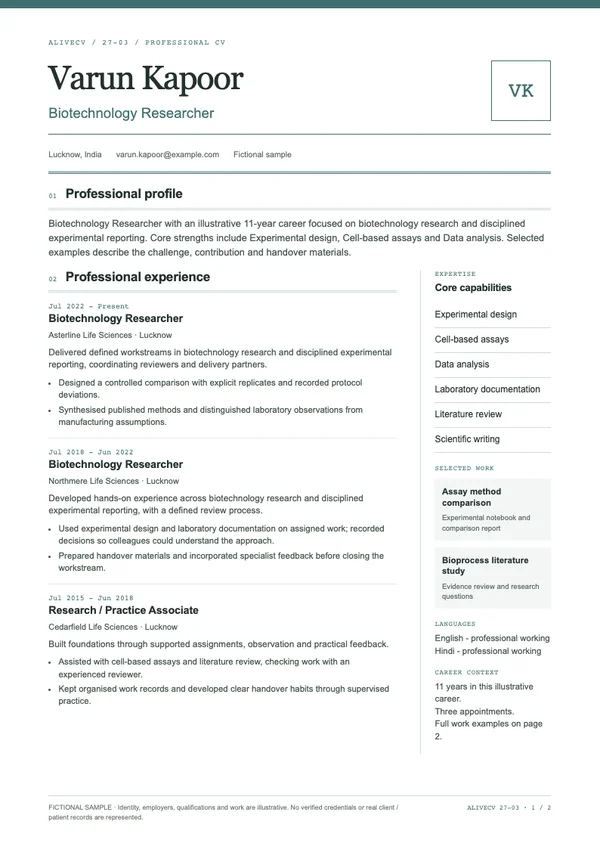 Biotechnology Researcher document first page