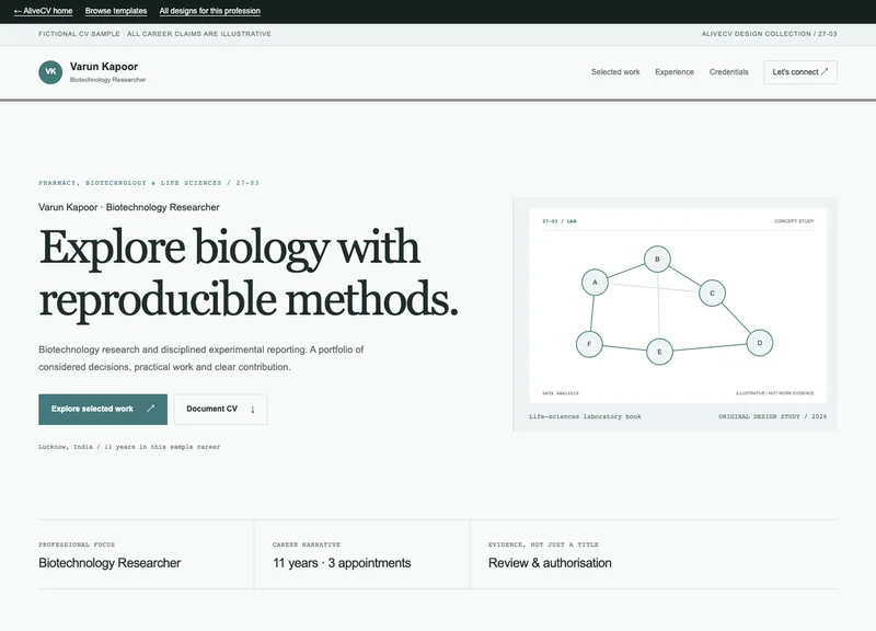 Biotechnology Researcher web portfolio
