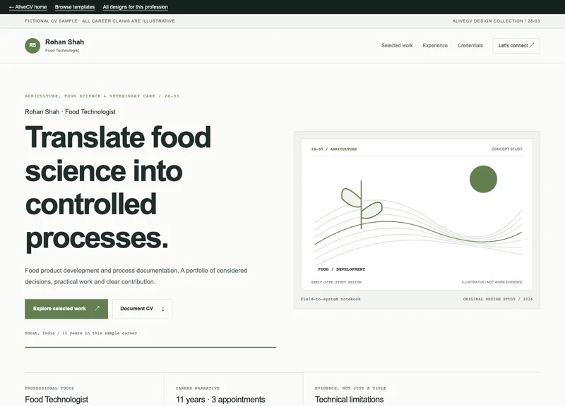 Food Technologist web portfolio