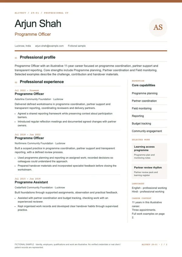 Programme Officer document first page