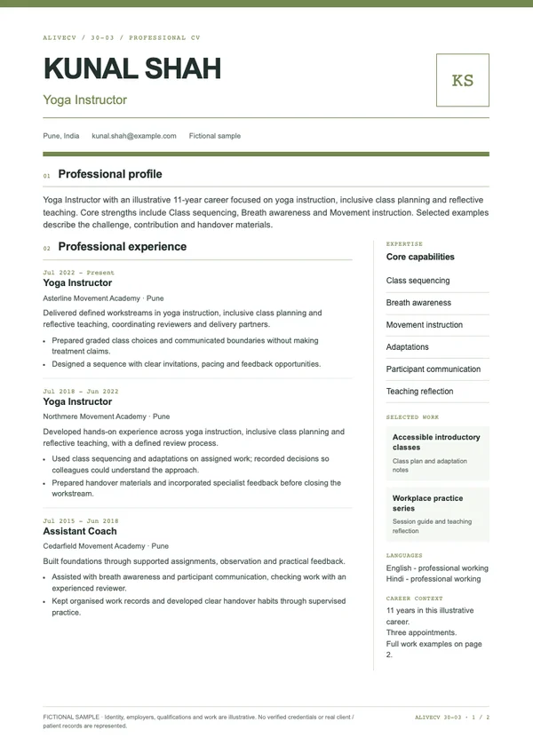 Yoga Instructor document first page