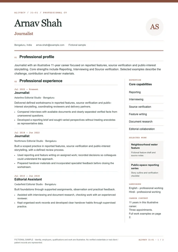 Journalist document first page
