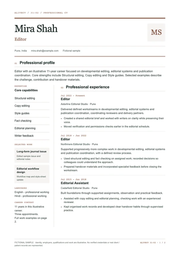 Editor document first page