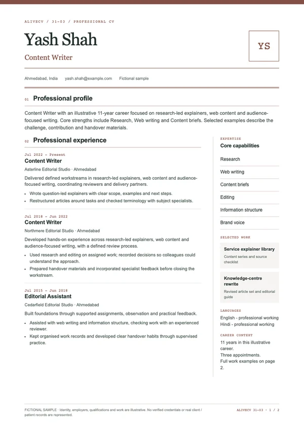 Content Writer document first page