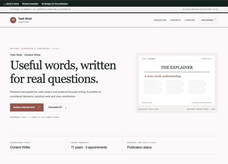 Content Writer web portfolio