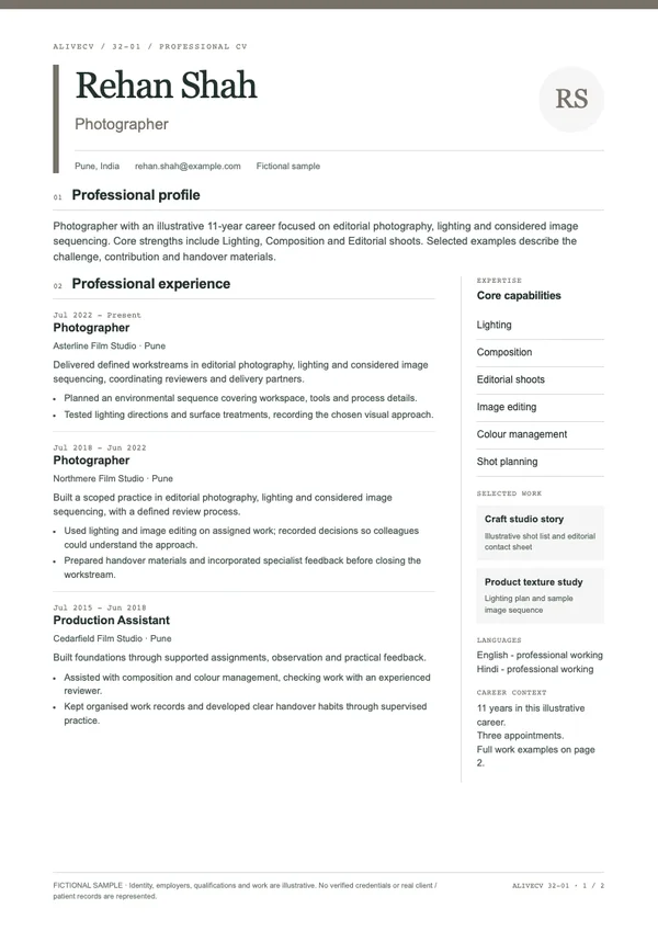 Photographer document first page