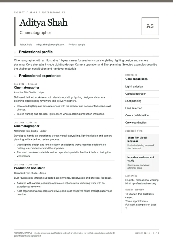 Cinematographer document first page