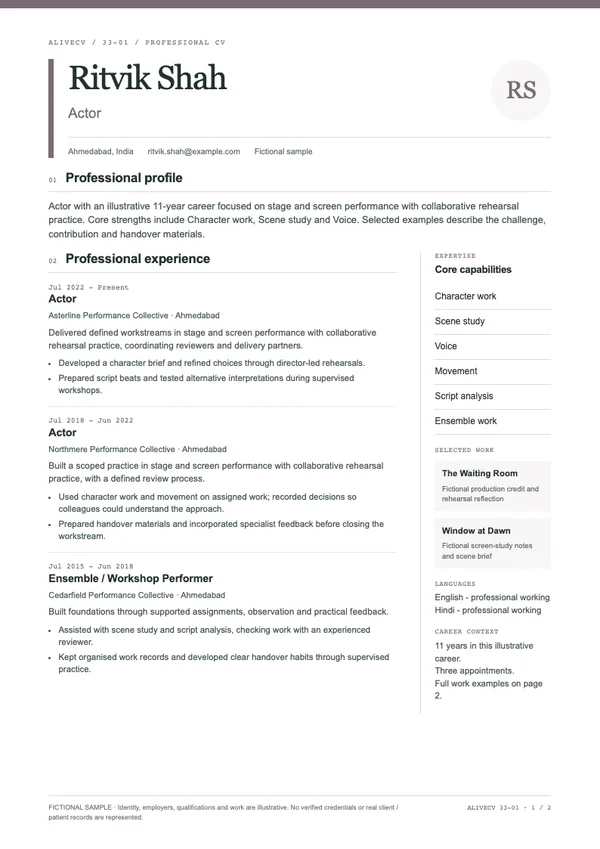 Actor document first page