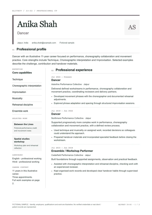 Dancer document first page