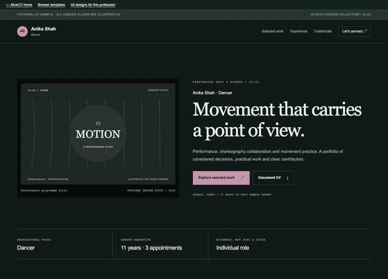Dancer web portfolio