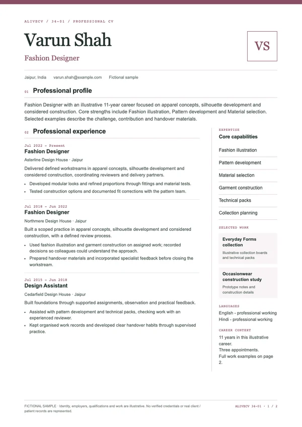 Fashion Designer document first page