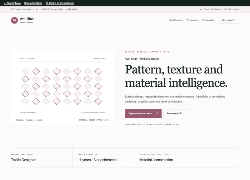 Textile Designer web portfolio