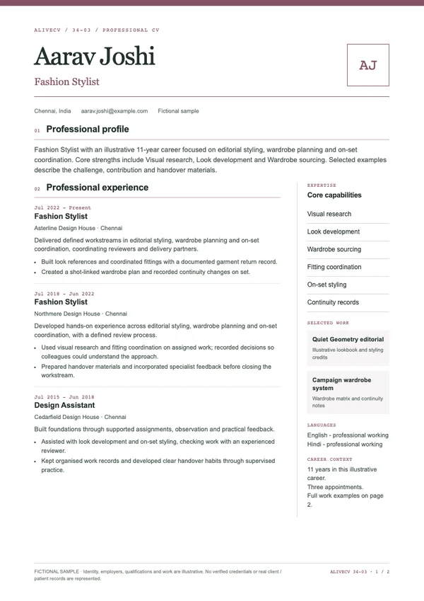 Fashion Stylist document first page