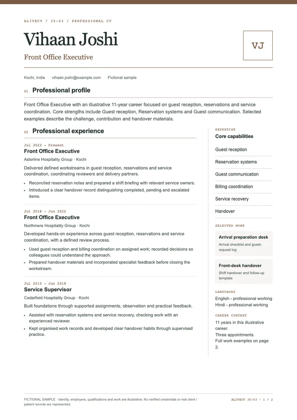 Front Office Executive document first page