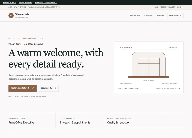 Front Office Executive web portfolio